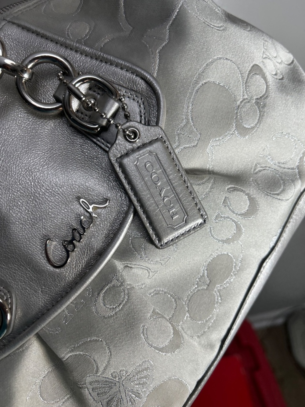 Coach Ashley Signature Lurex Carryall Garden Silver Gray Butterfly F19970 - Picture 5 of 11